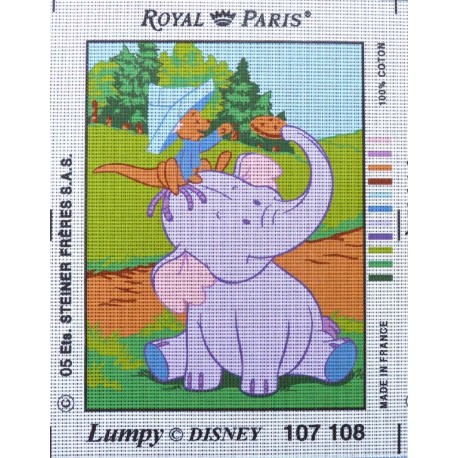 Canevas à broder 22 x 30 cm marque ROYAL PARIS thème DISNEY Lumpy l'éléphanteau