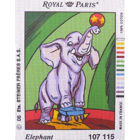 Canevas à broder 22 x 30 cm marque ROYAL PARIS thème ANIMAUX l'éléphant