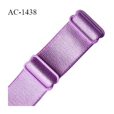 Bretelle lingerie SG 16 mm très haut de gamme couleur parme myosotis brillant avec 2 barrettes longueur 22 cm prix à l'unité