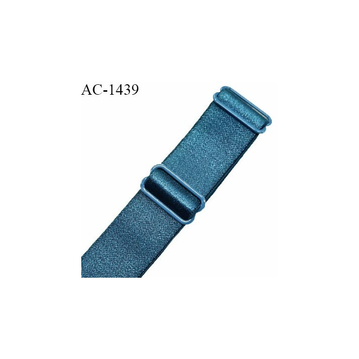 Bretelle lingerie SG 24 mm très haut de gamme couleur bleu fleur de lagune brillant 2 barrettes longueur 30 cm prix à l'unité
