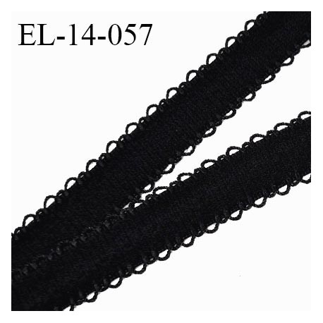 Elastique 14 mm bretelle lingerie haut de gamme couleur noir largeur 10 mm + 2 mm de picots de chaque côté prix au mètre