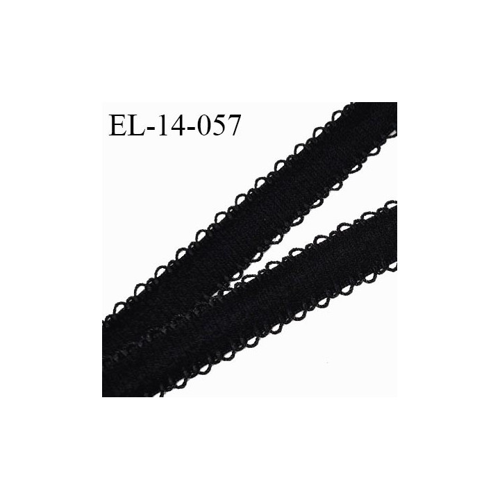 Elastique 14 mm bretelle lingerie haut de gamme couleur noir largeur 10 mm + 2 mm de picots de chaque côté prix au mètre