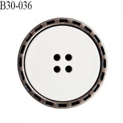 Bouton 30 mm en pvc couleur chrome vieilli et blanc 4 trous diamètre 30 mm épaisseur 6 mm prix à l'unité