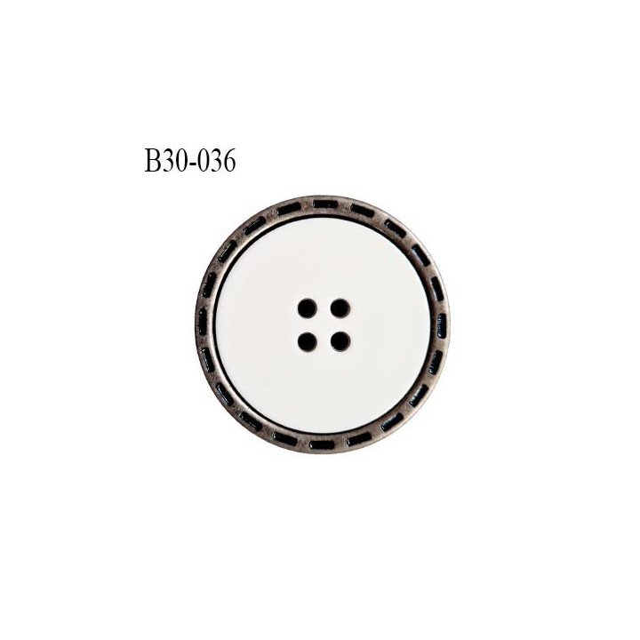 Bouton 30 mm en pvc couleur chrome vieilli et blanc 4 trous diamètre 30 mm épaisseur 6 mm prix à l'unité