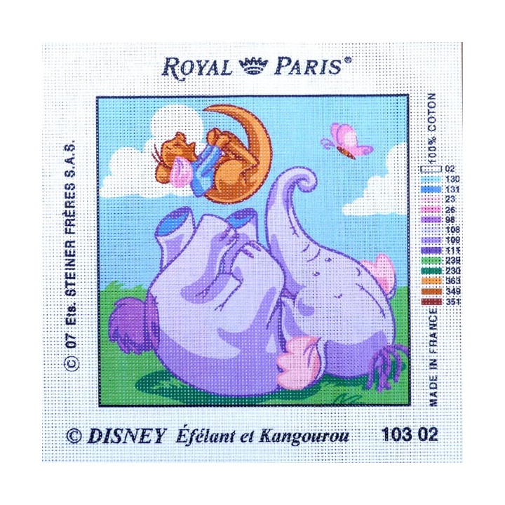 Canevas à broder 30 x 30 cm marque ROYAL PARIS thème DISNEY éfélant et kangourou