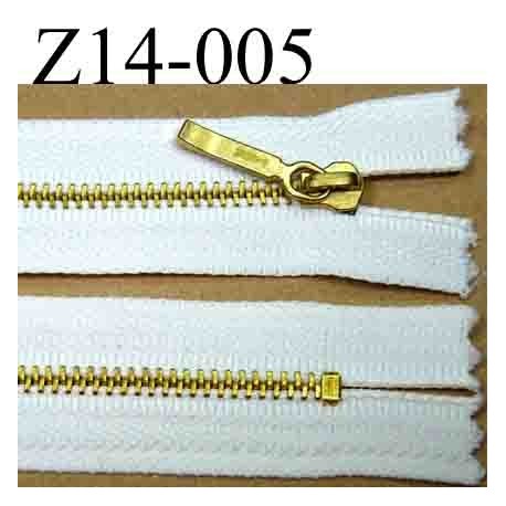 fermeture éclair YKK blanche longueur 14 cm couleur blanc non séparable largeur 2.8 centimètres zip métal largeur 4 mm