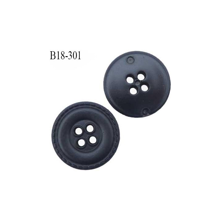 Bouton 18 mm en pvc couleur noir façon cuir 4 trous diamètre 22 mm prix a la pièce