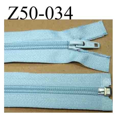 fermeture éclair longueur 50 cm couleur bleu séparable largeur 3 cm zip nylon largeur 6.5 mm