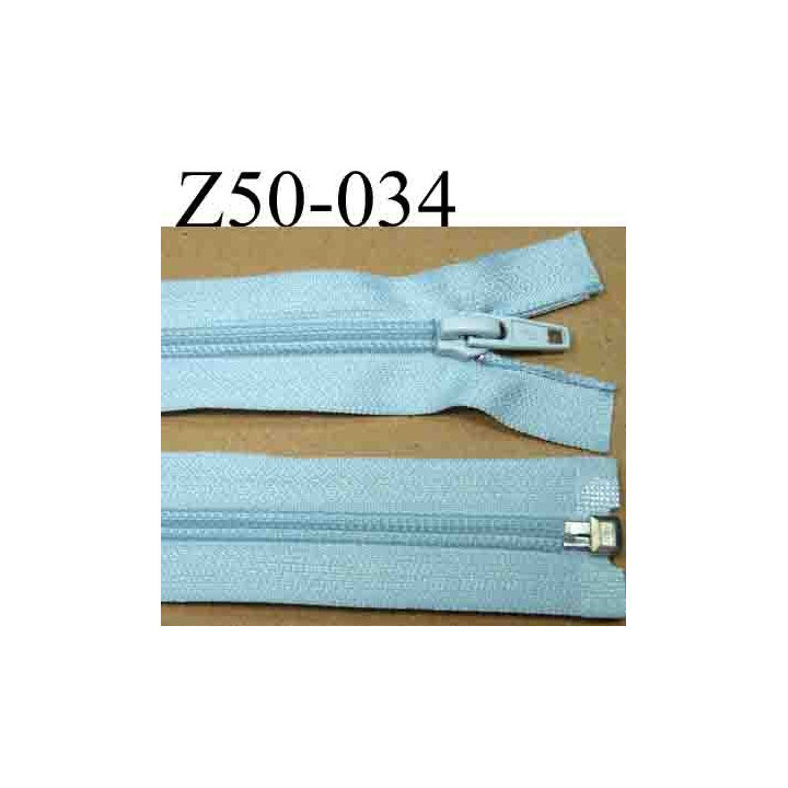 fermeture éclair longueur 50 cm couleur bleu  séparable  largeur 3 cm zip nylon largeur 6.5 mm