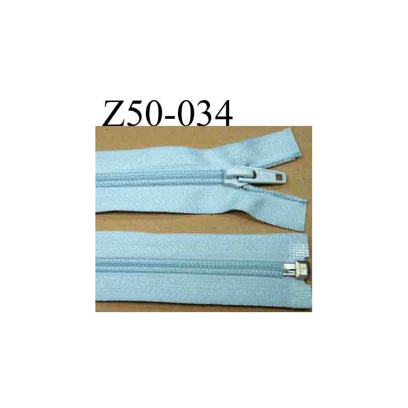 fermeture zip à glissière longueur 50 cm couleur bleu séparable largeur 3  cm zip nylon largeur 6.5 mm