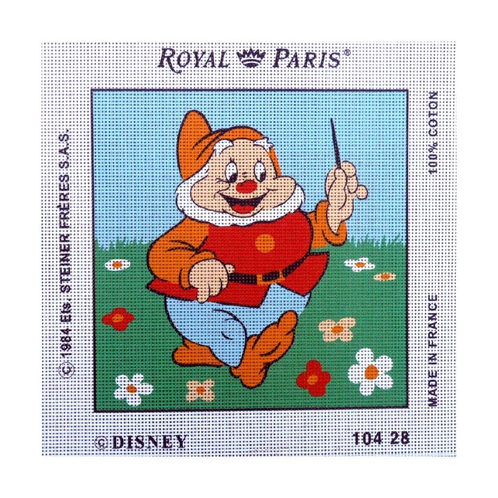Canevas à broder 30 x 30 cm marque ROYAL PARIS thème DISNEY Blanche Neige et les 7 nains JOYEUX