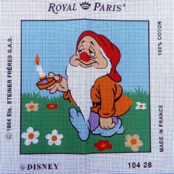 Canevas à broder 30 x 30 cm marque ROYAL PARIS thème DISNEY Blanche Neige et les 7 nains DORMEUR
