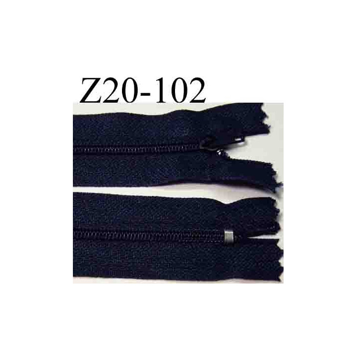 fermeture éclair longueur 20 cm couleur  bleu marine non séparable zip nylon largeur 2.5 cm largeur du zip 4 mm