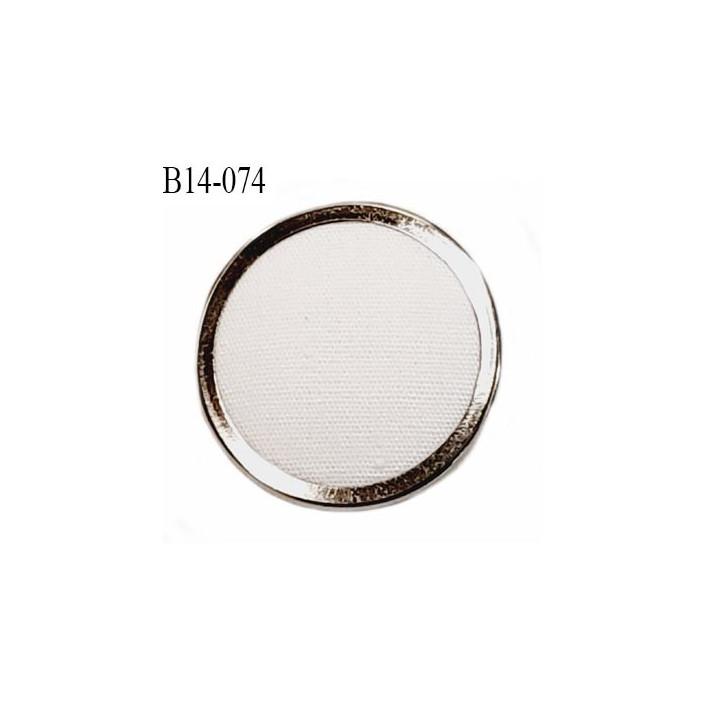 Bouton 14 mm pvc recouvert de tissu couleur blanc mat et métal chromé accroche avec un anneau diamètre 14 mm prix à la pièce