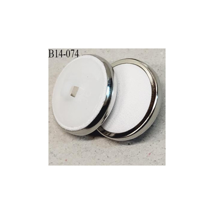 Bouton 14 mm pvc recouvert de tissu couleur blanc mat et métal chromé accroche avec un anneau diamètre 14 mm prix à la pièce