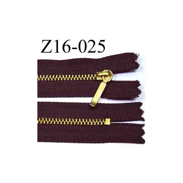 fermeture éclair YKK longueur 16 cm couleur marron non séparable  largeur 2.5 cm zip métal largeur du zip 4 mm