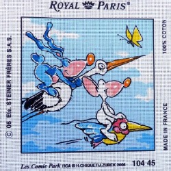 Canevas à broder 30 x 30 cm marque ROYAL PARIS thème LES COMIC PARK la cigogne