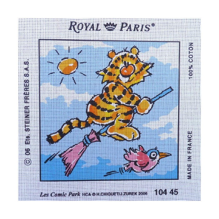 Canevas à broder 30 x 30 cm marque ROYAL PARIS thème LES COMIC PARK le chat