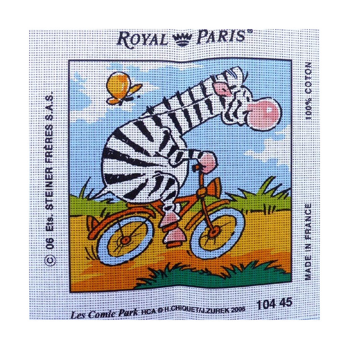 Canevas à broder 30 x 30 cm marque ROYAL PARIS thème LES COMIC PARK le zèbre