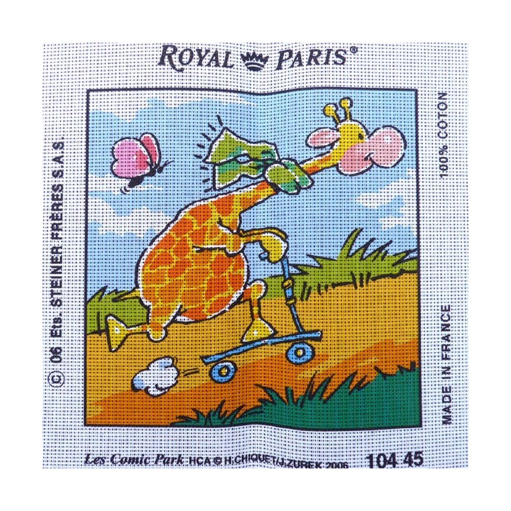Canevas à broder 30 x 30 cm marque ROYAL PARIS thème LES COMIC PARK la girafe