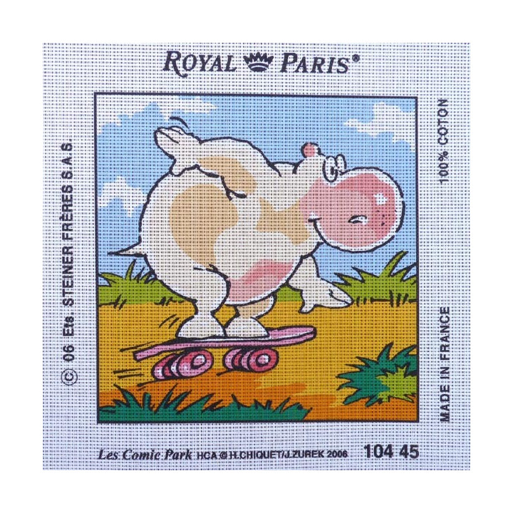 Canevas à broder 30 x 30 cm marque ROYAL PARIS thème LES COMIC PARK l'hippopotame