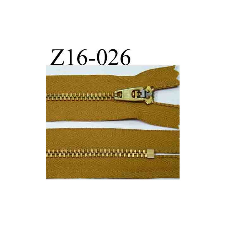 fermeture éclair YKK longueur 16 cm couleur marron caramel non séparable largeur 2.5 cm zip métal largeur du zip 4 mm