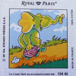 Canevas à broder 30 x 30 cm marque ROYAL PARIS thème LES COMIC PARK l'éléphant
