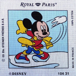 Canevas à broder 30 x 30 cm marque ROYAL PARIS thème DISNEY Mickey à la neige