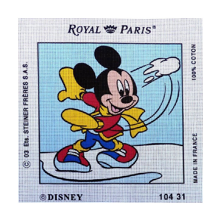 Canevas à broder 30 x 30 cm marque ROYAL PARIS thème DISNEY Mickey à la neige