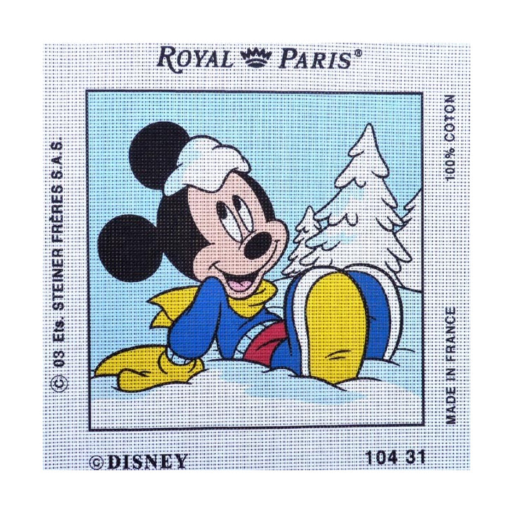 Canevas à broder 30 x 30 cm marque ROYAL PARIS thème DISNEY Mickey à la neige
