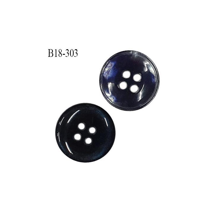 Bouton 18 mm couleur bleu nuit avec reflets nacré gris 4 trous diamètre 18 mm épaisseur 3 mm prix à l'unité