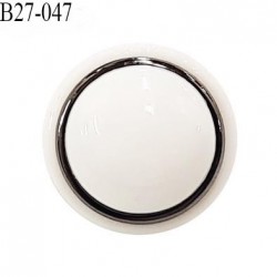 Bouton 27 mm très beau dôme en pvc composé de 3 éléments couleur blanc et acier accroche avec un anneau épaisseur 11.5 mm