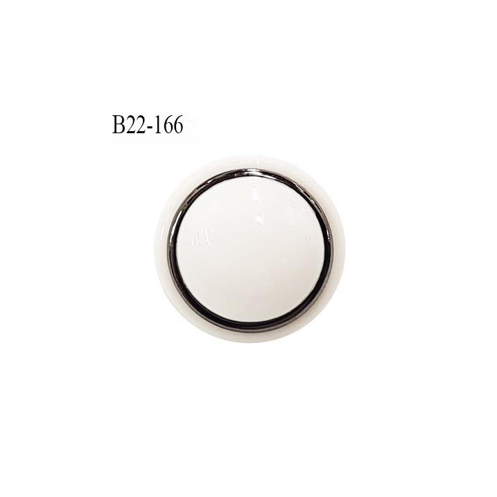 Bouton 22 mm très beau dôme en pvc composé de 3 éléments couleur blanc et acier accroche avec un anneau épaisseur 11.5 mm
