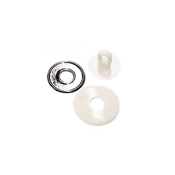 Bouton 22 mm très beau dôme en pvc composé de 3 éléments couleur blanc et acier accroche avec un anneau épaisseur 11.5 mm