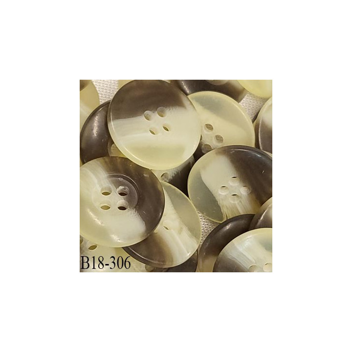 Bouton 18 mm en pvc couleur marron clair ivoire et translucide mat  4 trous diamètre 18 mm épaisseur 4 mm prix à la pièce