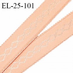 Elastique 24 mm bretelle et lingerie avec motif brodé couleur pêche très doux au toucher fabriqué en France prix au mètre