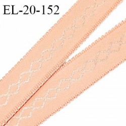 Elastique 20 mm bretelle et lingerie avec motif brodé couleur pêche très doux au toucher fabriqué en France prix au mètre