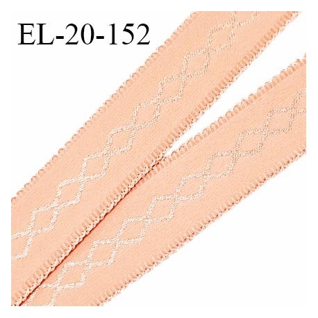 Elastique 20 mm bretelle et lingerie avec motif brodé couleur pêche très doux au toucher fabriqué en France prix au mètre