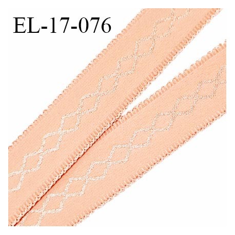 Elastique 17 mm bretelle et lingerie avec motif brodé couleur pêche très doux au toucher fabriqué en France prix au mètre