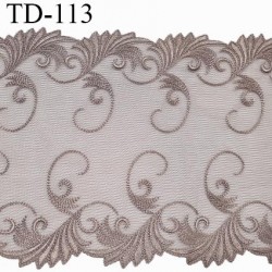 Dentelle 24 cm sur tulle extensible couleur marron haut de gamme douce agréable au toucher largeur 24 cm prix pour un mètre