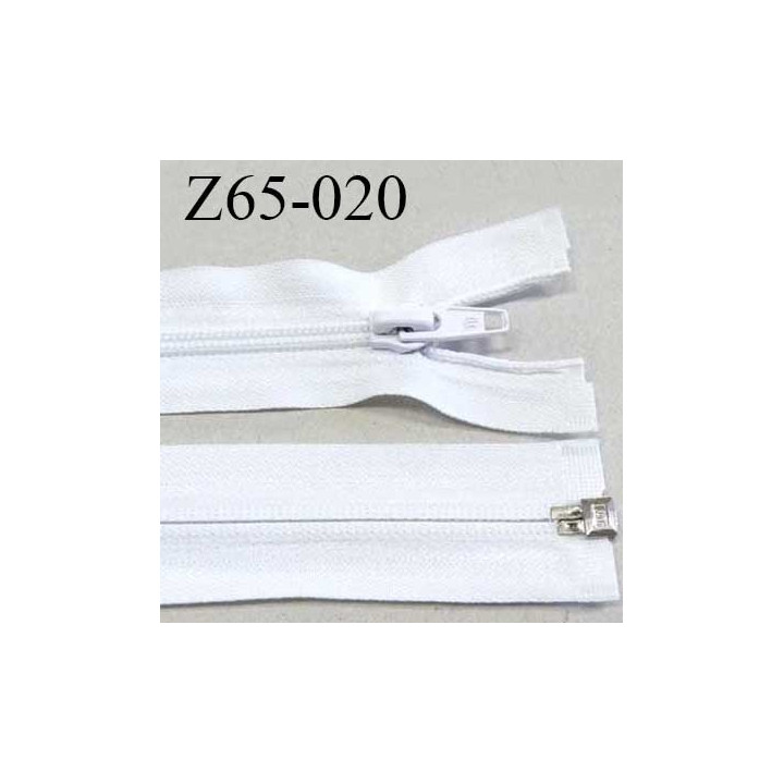 Fermeture zip 65 cm à glissière séparable largeur 3 cm longueur 65 cm couleur blanc glissière nylon prix à la pièce