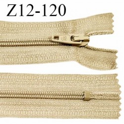 Fermeture zip 12 cm couleur beige non séparable largeur 2.5 cm glissière nylon largeur 4 mm longueur 12 cm prix à l'unité