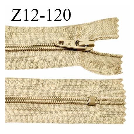 Fermeture zip 12 cm couleur beige non séparable largeur 2.5 cm glissière nylon largeur 4 mm longueur 12 cm prix à l'unité