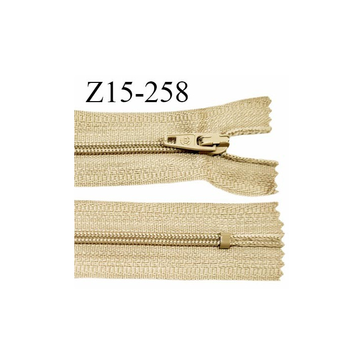 Fermeture zip 15 cm couleur beige non séparable largeur 2.5 cm glissière nylon largeur 4 mm longueur 15 cm prix à l'unité