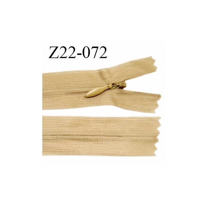 Fermeture zip 22 cm non séparable couleur beige avec glissière nylon invisible largeur 2.5 cm prix à l'unité