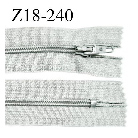 Fermeture zip 18 cm non séparable couleur gris clair bleuté largeur 2.7 cm zip nylon longueur 18 cm prix à l'unité