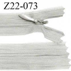 Fermeture zip 22 cm non séparable couleur gris clair avec glissière nylon invisible largeur 2.5 cm prix à l'unité