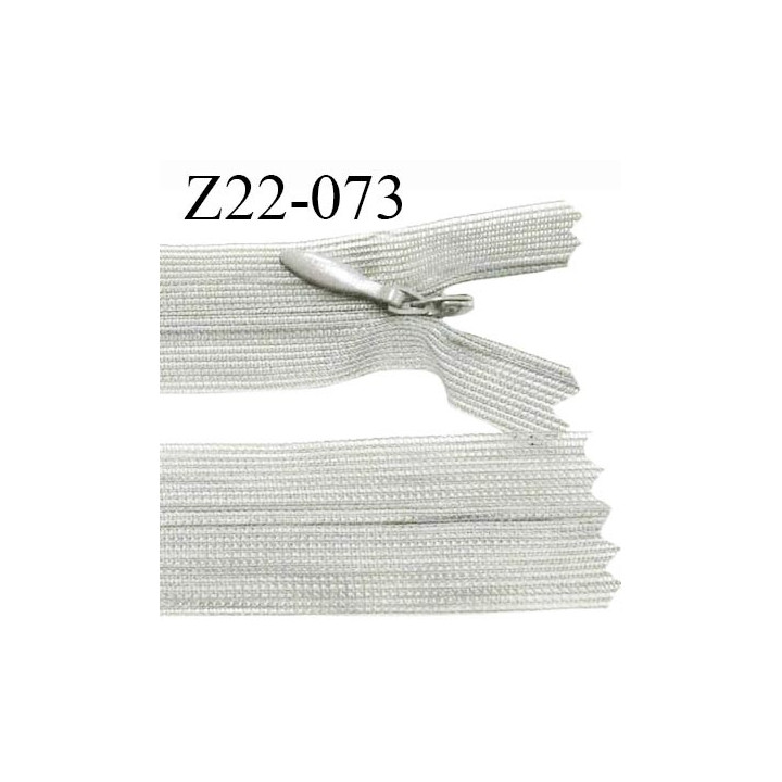 Fermeture zip 22 cm non séparable couleur gris clair avec glissière nylon invisible largeur 2.5 cm prix à l'unité