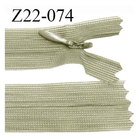 Fermeture zip 22 cm non séparable couleur kaki clair avec glissière nylon invisible largeur 2.5 cm prix à l'unité