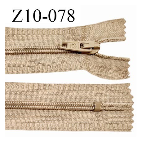 Fermeture zip 10 cm couleur beige non séparable largeur 2.5 cm glissière nylon largeur 4 mm longueur 10 cm prix à l'unité
